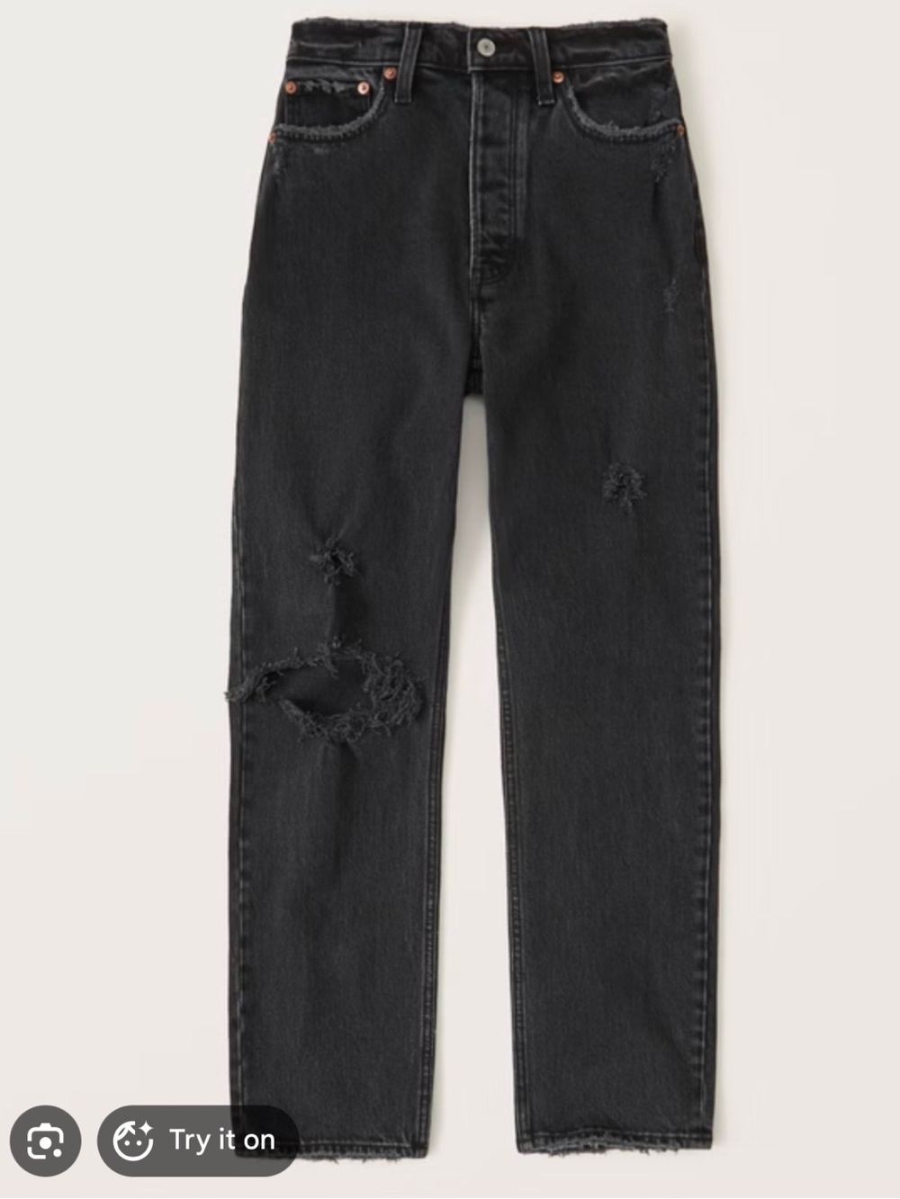 Abercrombie High Rise Black Distressed Jeans, sz 26 / 2 short